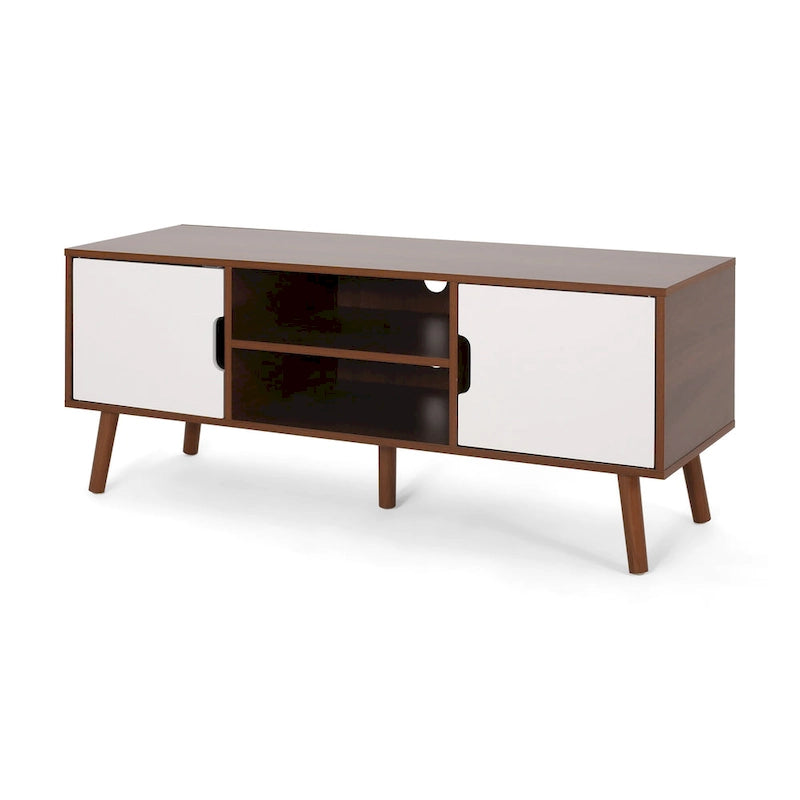 White+Walnut 47.25 TV Stand with Splayed Legs & 3 Staggered Drawers for 40 TVs