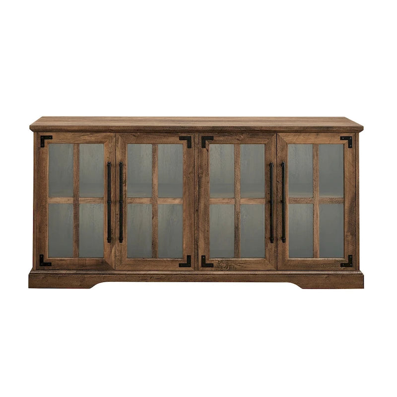 Modern Farmhouse Windowpane Glass-Door TV Stand for TVs up to 65 - Rustic Oak