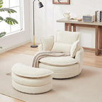 Chair photo - Beige 52 Upholstered Swivel Barrel Chair with Moon Storage Ottoman and Pillows