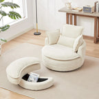Beige 52 Upholstered Swivel Barrel Chair with Moon Storage Ottoman and Pillows