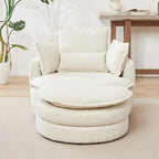 Beige 52 Upholstered Swivel Barrel Chair with Moon Storage Ottoman and Pillows