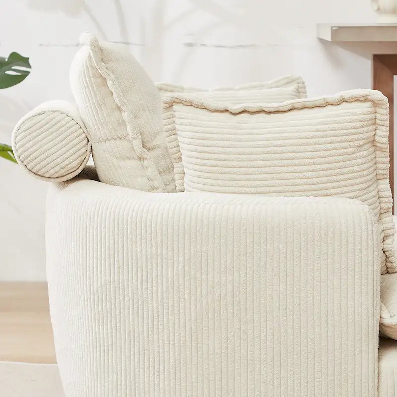 Beige 52 Upholstered Swivel Barrel Chair with Moon Storage Ottoman and Pillows