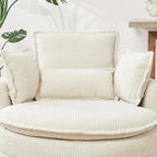 Beige 52 Upholstered Swivel Barrel Chair with Moon Storage Ottoman and Pillows