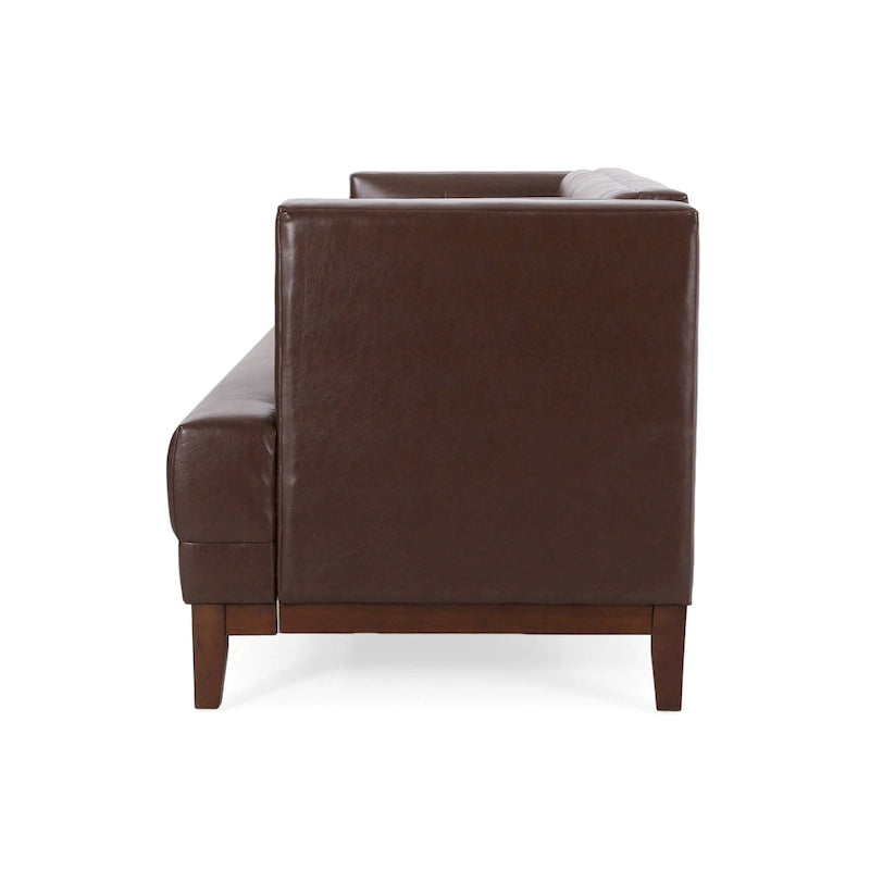 Dark Brown Modern 80.75 Button Tufted 3-Seater Sofa with Wood Legs