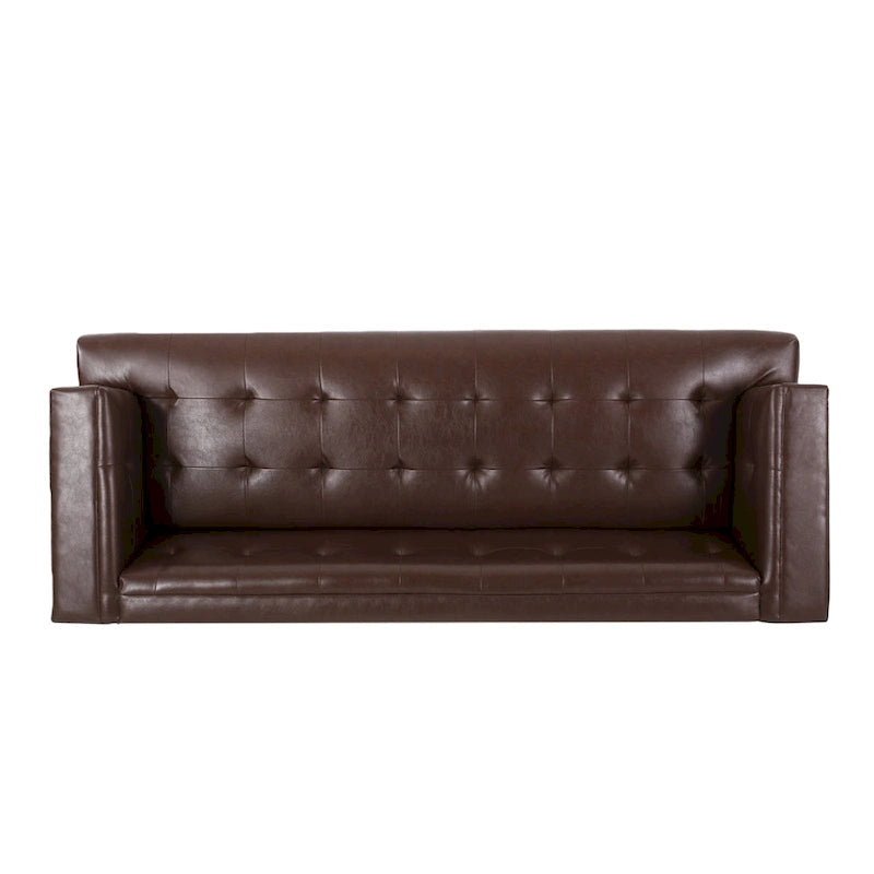 Dark Brown Modern 80.75 Button Tufted 3-Seater Sofa with Wood Legs