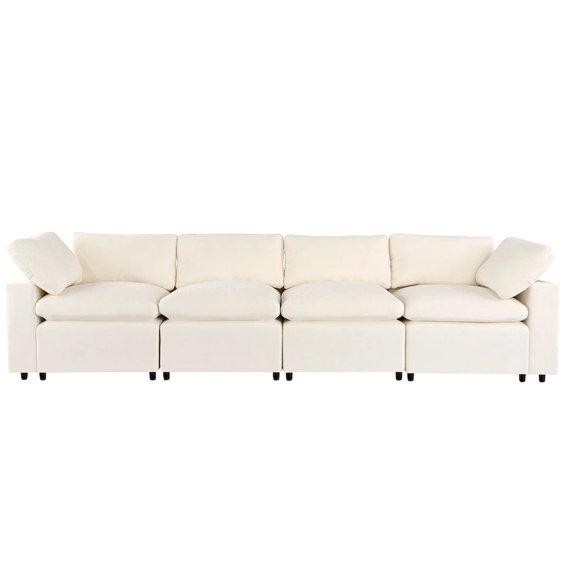 Beige Chenille Modular Sectional Sofa with USB, Bluetooth & Storage