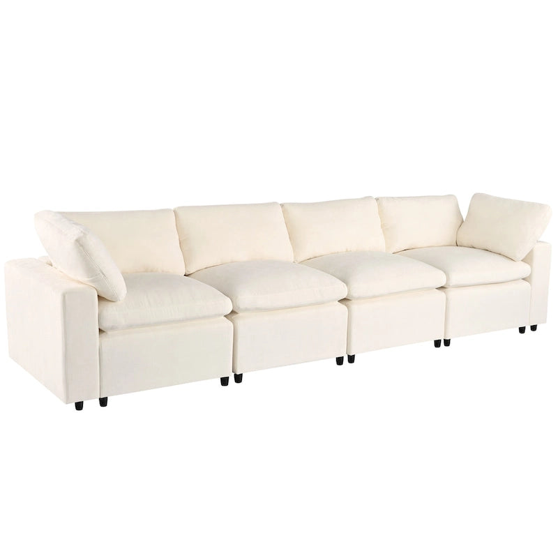 Beige Chenille Modular Sectional Sofa with USB, Bluetooth & Storage