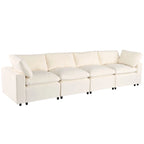 Beige Chenille Modular Sectional Sofa with USB, Bluetooth & Storage