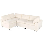 Beige Chenille Modular Sectional Sofa with USB, Bluetooth & Storage