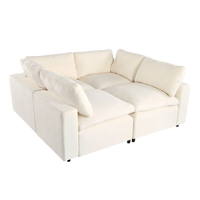 Beige Chenille Modular Sectional Sofa with USB, Bluetooth & Storage