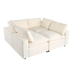 Beige Chenille Modular Sectional Sofa with USB, Bluetooth & Storage
