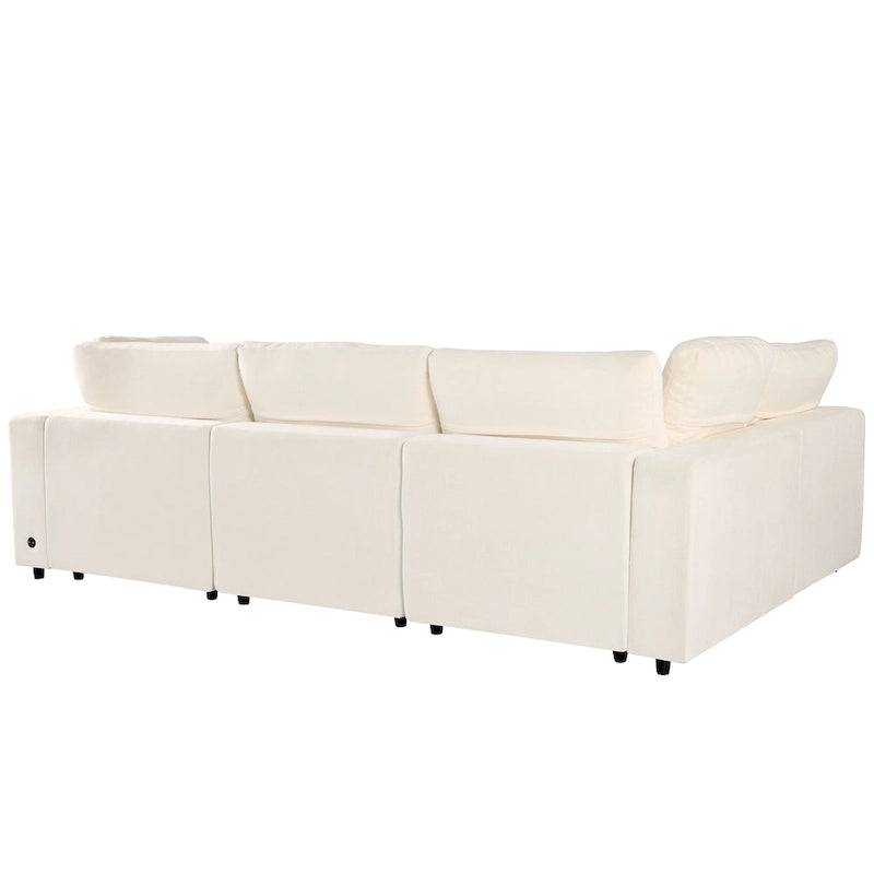 Beige Chenille Modular Sectional Sofa with USB, Bluetooth & Storage