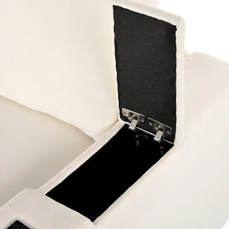 Beige Chenille Modular Sectional Sofa with USB, Bluetooth & Storage