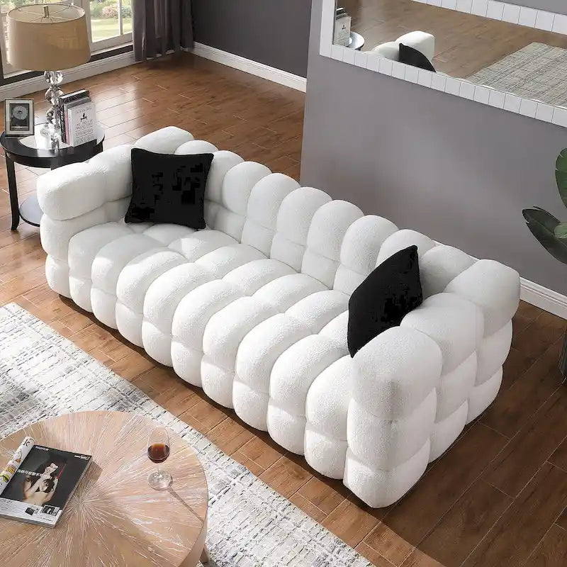 Modern 84.3 Boucle 3-Seater Sofa with Pillows