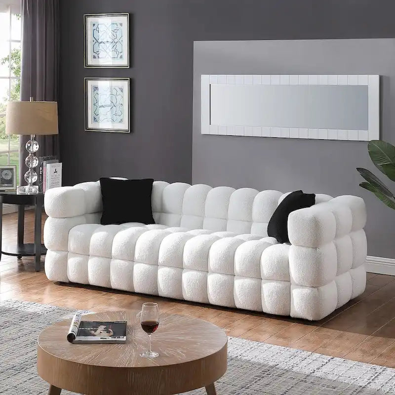 Modern 84.3 Boucle 3-Seater Sofa with Pillows