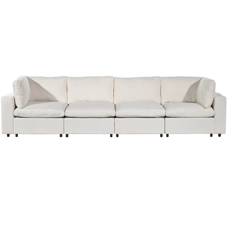 Beige Upholstered 4-Seater Modular Sectional Sofa with Wireless Charging