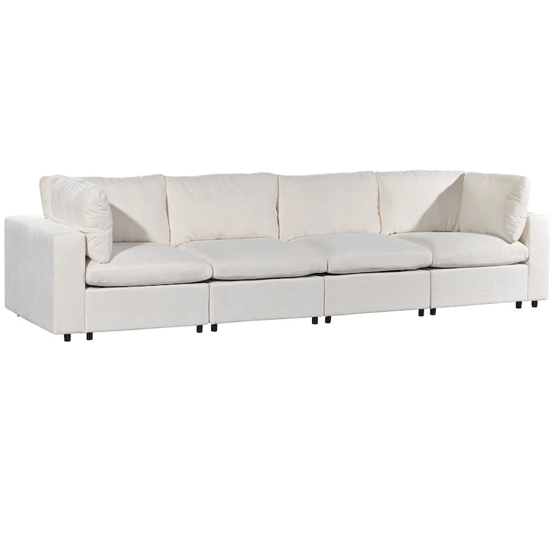 Beige Upholstered 4-Seater Modular Sectional Sofa with Wireless Charging