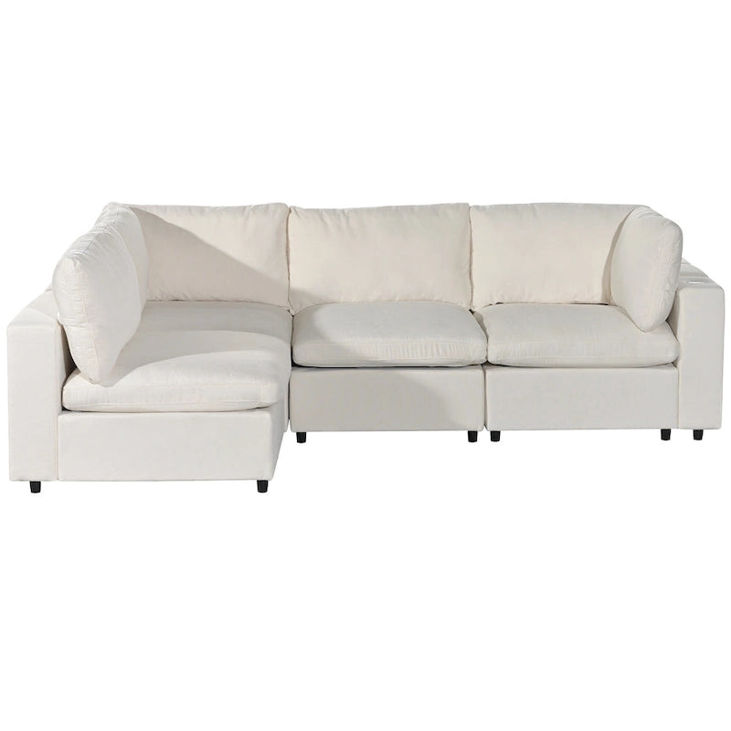 Beige Upholstered 4-Seater Modular Sectional Sofa with Wireless Charging