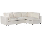 Beige Upholstered 4-Seater Modular Sectional Sofa with Wireless Charging