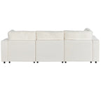 Beige Upholstered 4-Seater Modular Sectional Sofa with Wireless Charging