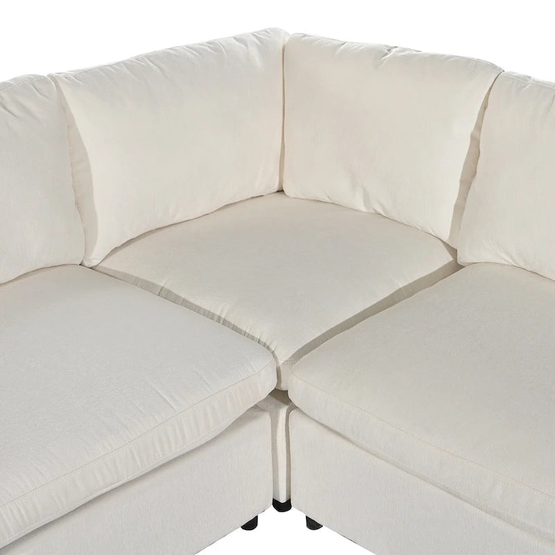 Beige Upholstered 4-Seater Modular Sectional Sofa with Wireless Charging