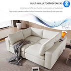 Beige Upholstered 4-Seater Modular Sectional Sofa with Wireless Charging