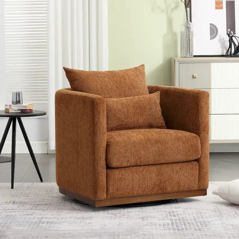 Brown Modern 31.5 Chenille Swivel Accent Chair