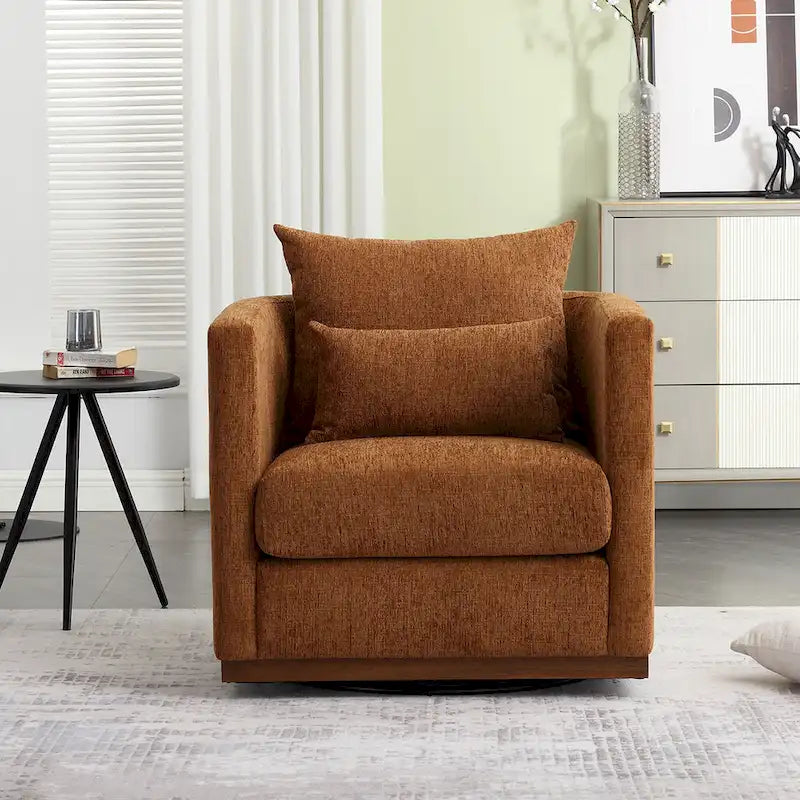 Brown Modern 31.5 Chenille Swivel Accent Chair