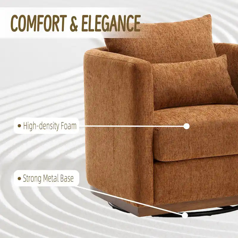Brown Modern 31.5 Chenille Swivel Accent Chair