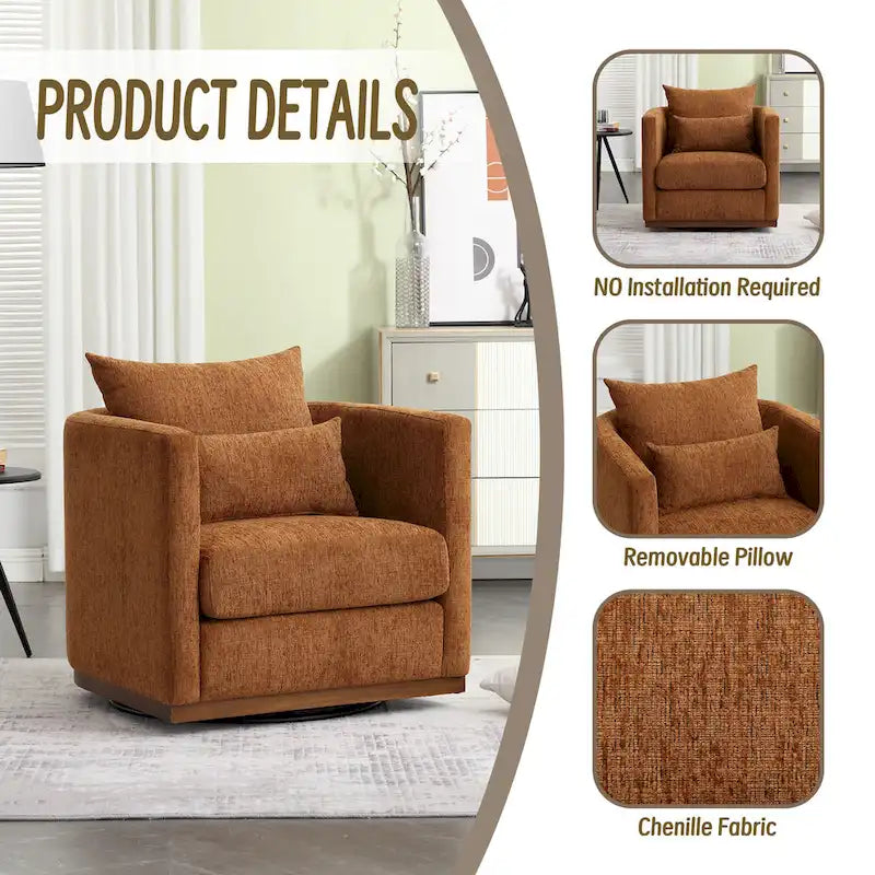 Brown Modern 31.5 Chenille Swivel Accent Chair