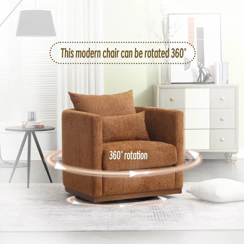 Brown Modern 31.5 Chenille Swivel Accent Chair