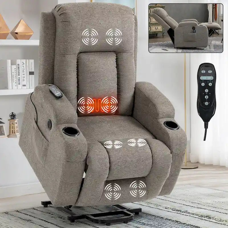 Large Power Lift Recliner Chair with Massage and Heat for Elderly, Wide Recliners, with USB and Type C Ports,2 Cup Holders