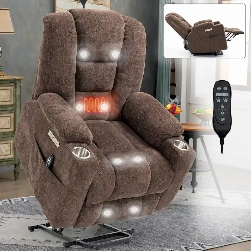 Large Power Lift Recliner Chair with Massage and Heat for Elderly, Wide Recliners, with USB and Type C Ports,2 Cup Holders
