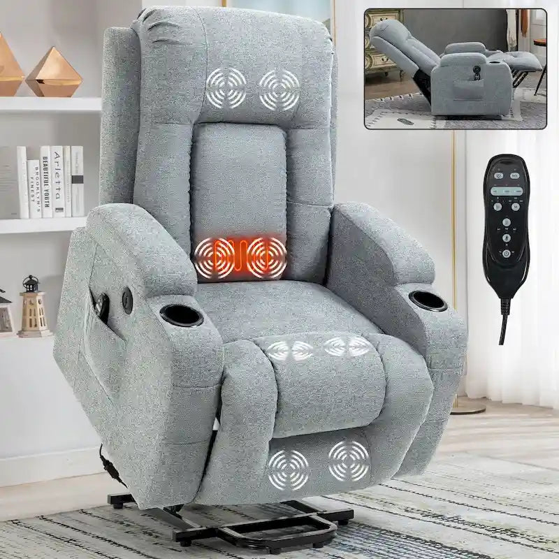 Large Power Lift Recliner Chair with Massage and Heat for Elderly, Wide Recliners, with USB and Type C Ports,2 Cup Holders