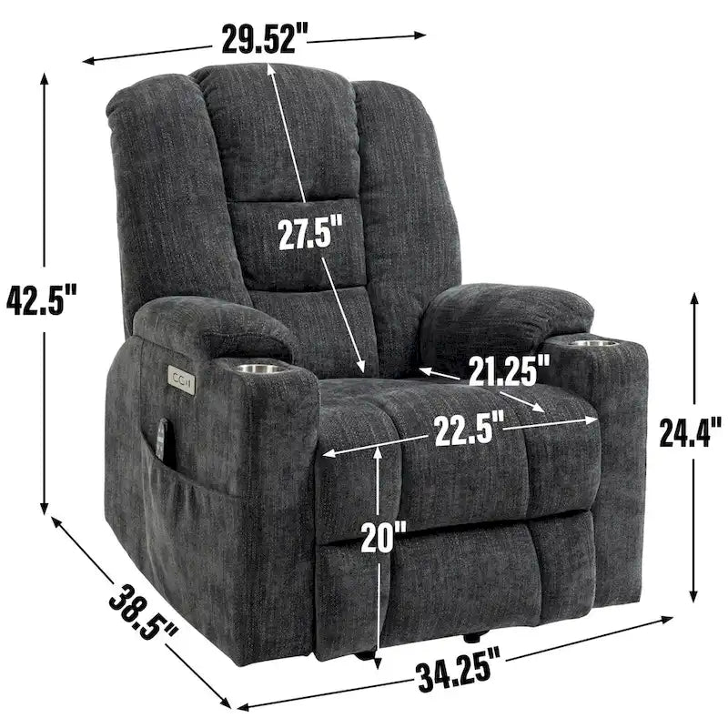 Large Power Lift Recliner Chair with Massage and Heat for Elderly, Wide Recliners, with USB and Type C Ports,2 Cup Holders
