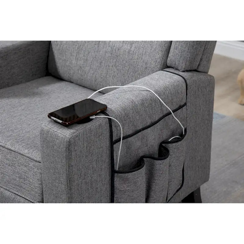 Arm Pushing Recliner Chair,Button Tufted Wingback Recliner Chair,Fabric Pushback Manual Single Sofa Home Theater Seating