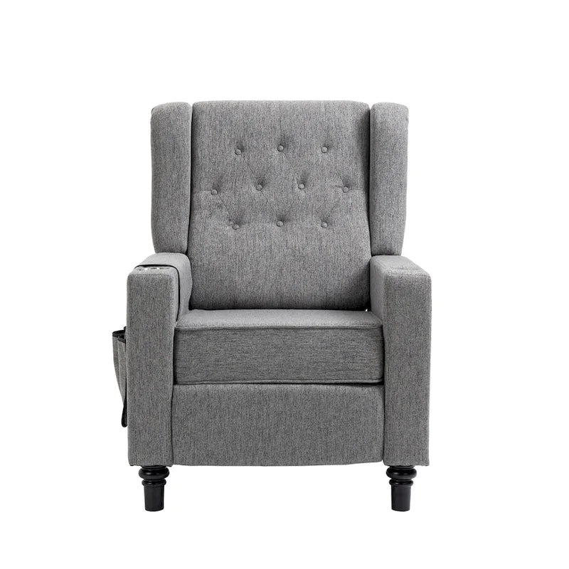 Arm Pushing Recliner Chair,Button Tufted Wingback Recliner Chair,Fabric Pushback Manual Single Sofa Home Theater Seating
