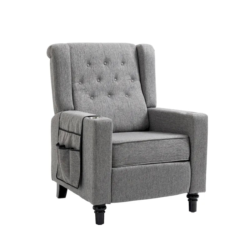 Arm Pushing Recliner Chair,Button Tufted Wingback Recliner Chair,Fabric Pushback Manual Single Sofa Home Theater Seating