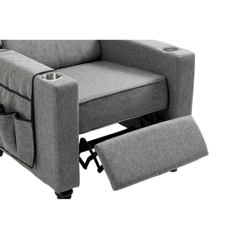 Arm Pushing Recliner Chair,Button Tufted Wingback Recliner Chair,Fabric Pushback Manual Single Sofa Home Theater Seating