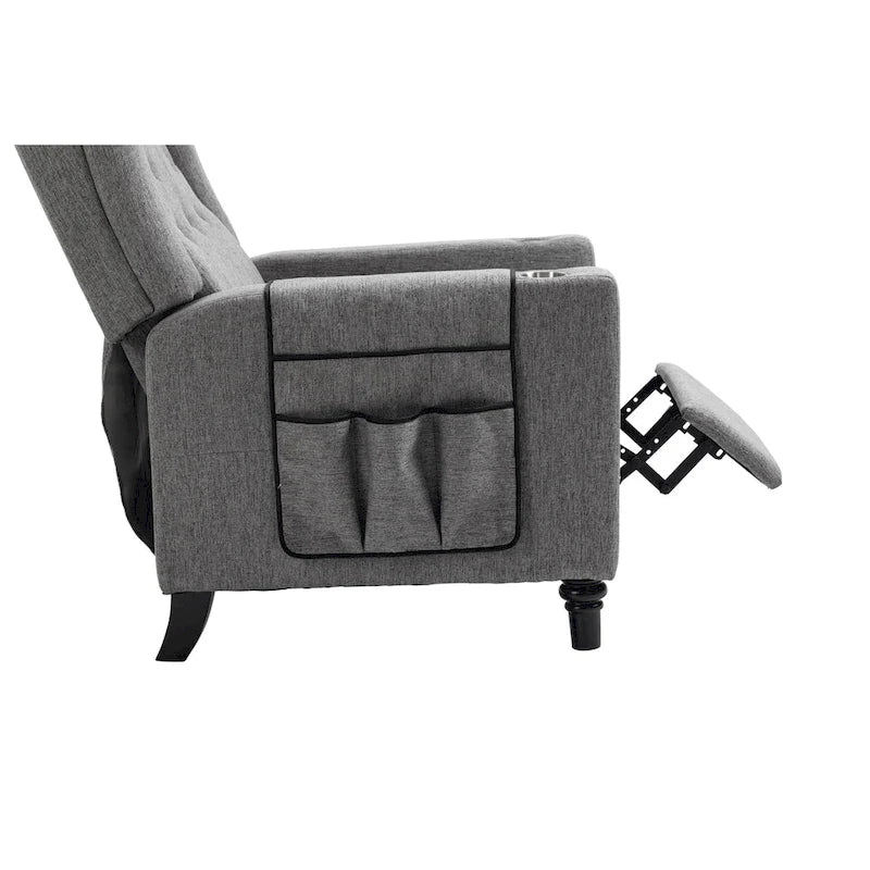 Arm Pushing Recliner Chair,Button Tufted Wingback Recliner Chair,Fabric Pushback Manual Single Sofa Home Theater Seating