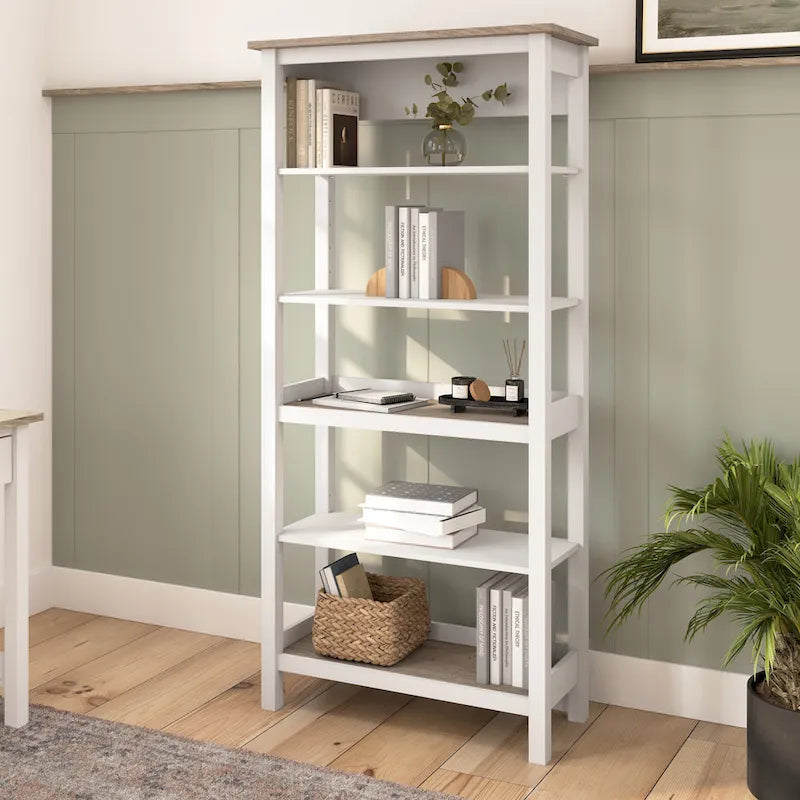 Bush Furniture Mayfield Tall 5 Shelf Bookcase with Adjustable Shelves