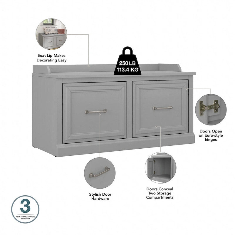 Woodland 40W Shoe Bench with Doors & Wall Coat Rack by Bush Furniture