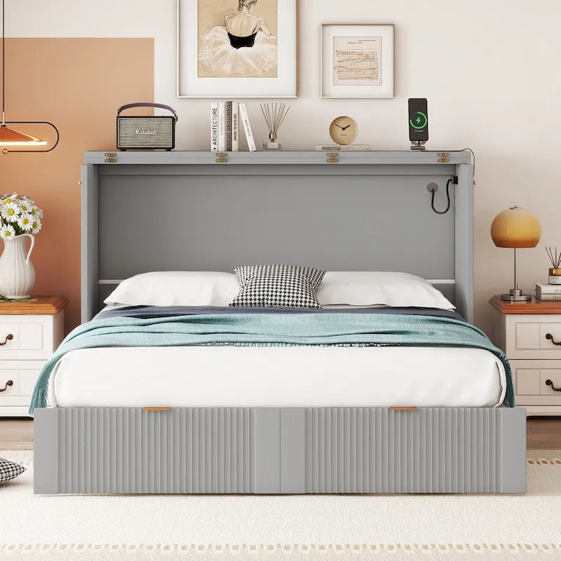 Full Size Murphy Bed with drawer and a set of Sockets & USB Ports