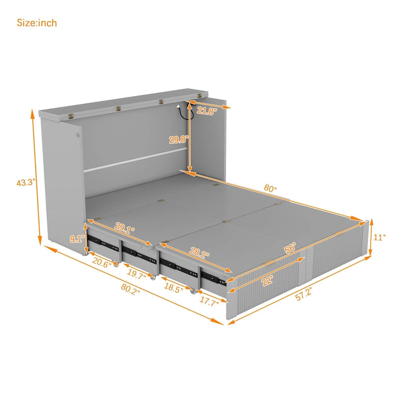 Full Size Murphy Bed with drawer and a set of Sockets & USB Ports