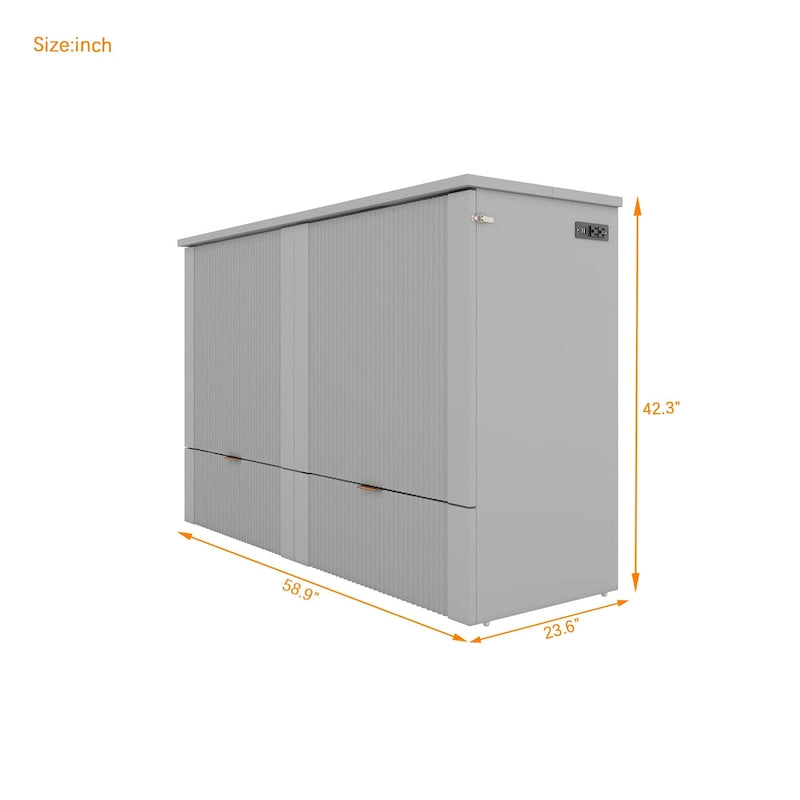 Full Size Murphy Bed with drawer and a set of Sockets & USB Ports
