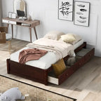 Twin Size Wooden Platform Bed with 3 Drawers