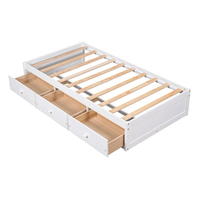 Twin Size Wooden Platform Bed with 3 Drawers