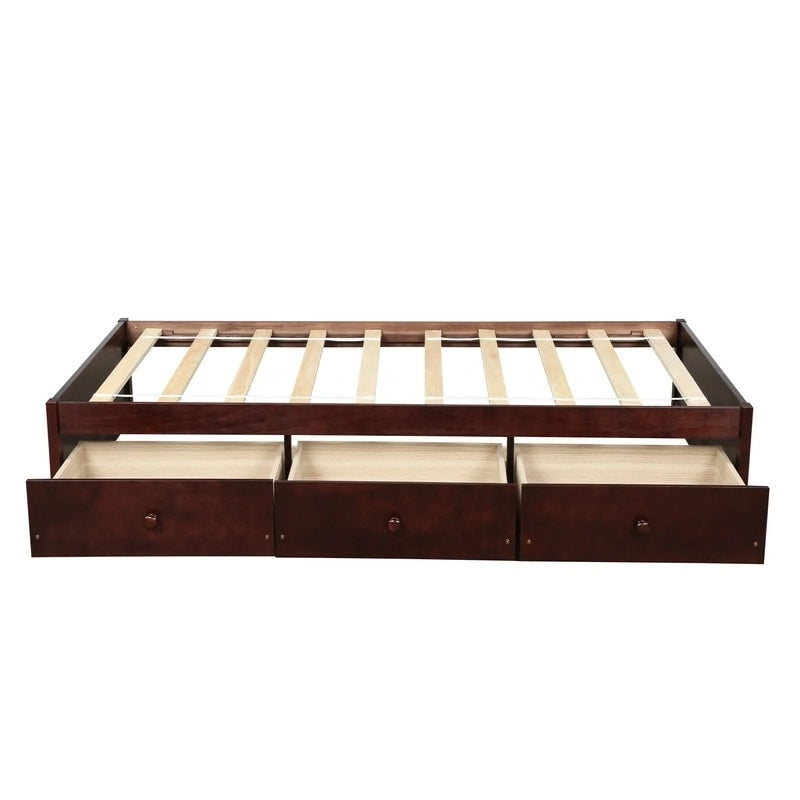 Twin Size Wooden Platform Bed with 3 Drawers