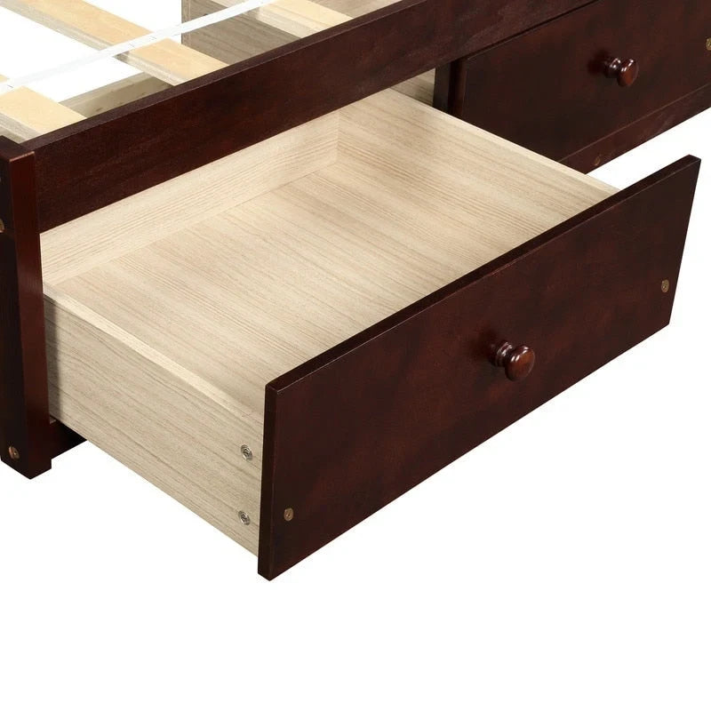 Twin Size Wooden Platform Bed with 3 Drawers