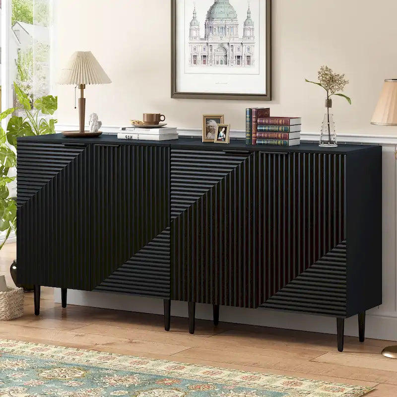 Christopher Knight Home - Mirod Set of 2 Modern Side Cabinets with Adjustable Shelves and Geometric Door Design